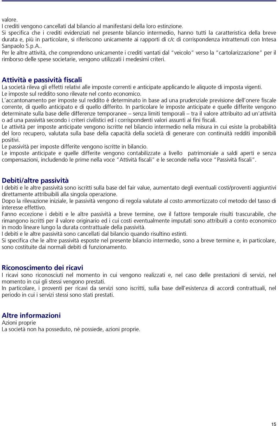 corrispondenza intrattenuti con Intesa Sanpaolo S.p.A.