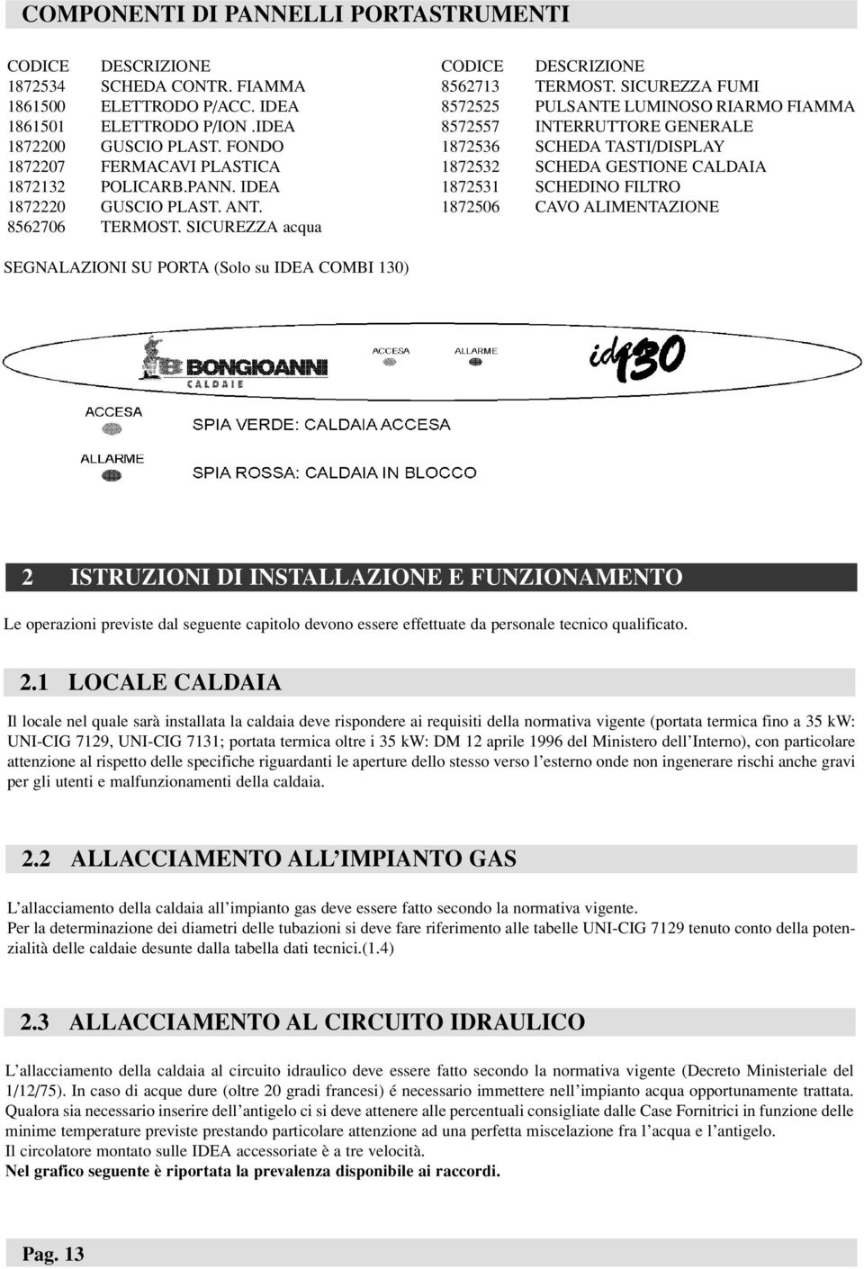 SICUREZZA FUMI 8572525 PULSANTE LUMINOSO RIARMO FIAMMA 8572557 INTERRUTTORE GENERALE 1872536 SCHEDA TASTI/DISPLAY 1872532 SCHEDA GESTIONE CALDAIA 1872531 SCHEDINO FILTRO 1872506 CAVO ALIMENTAZIONE