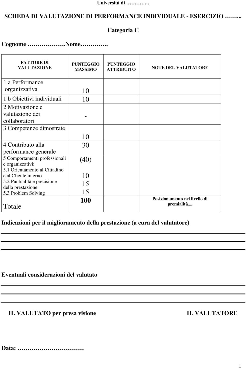 dimostrate 4 Contributo alla 30 performance generale 5 Comportamenti professionali e organizzativi: 5.1 Orientamento al Cittadino e al Cliente interno 5.