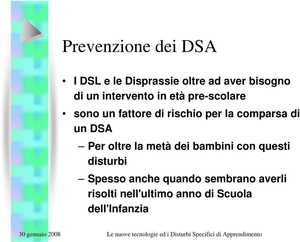 comparsa di un DSA Per oltre la metà dei bambini con questi disturbi