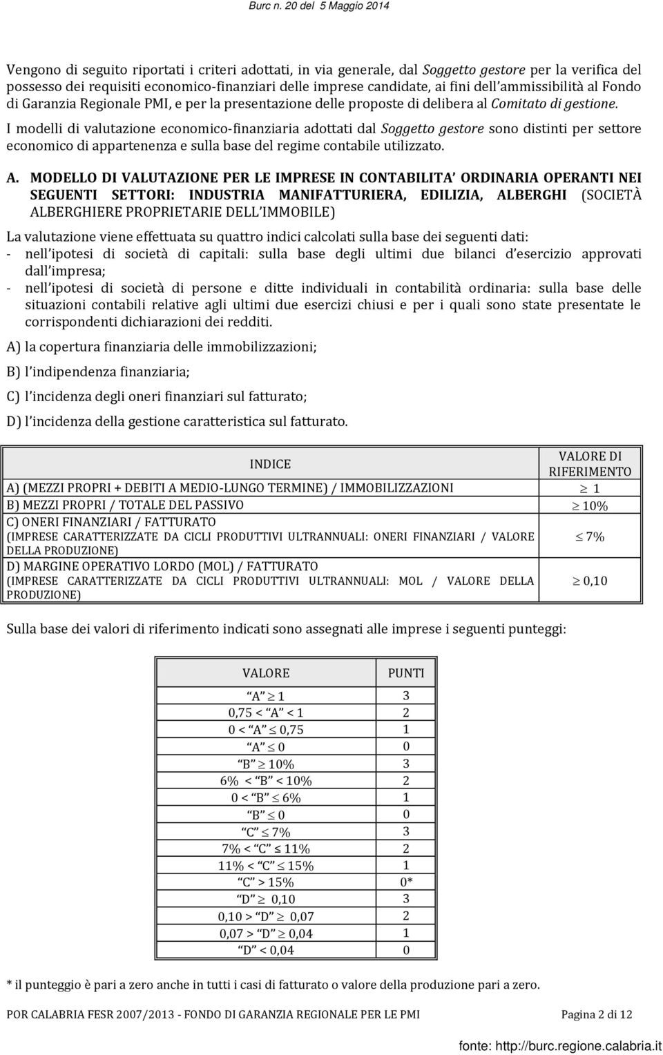 I modelli di valutazione economico-finanziaria adottati dal Soggetto gestore sono distinti per settore economico di appartenenza e sulla base del regime contabile utilizzato. A.