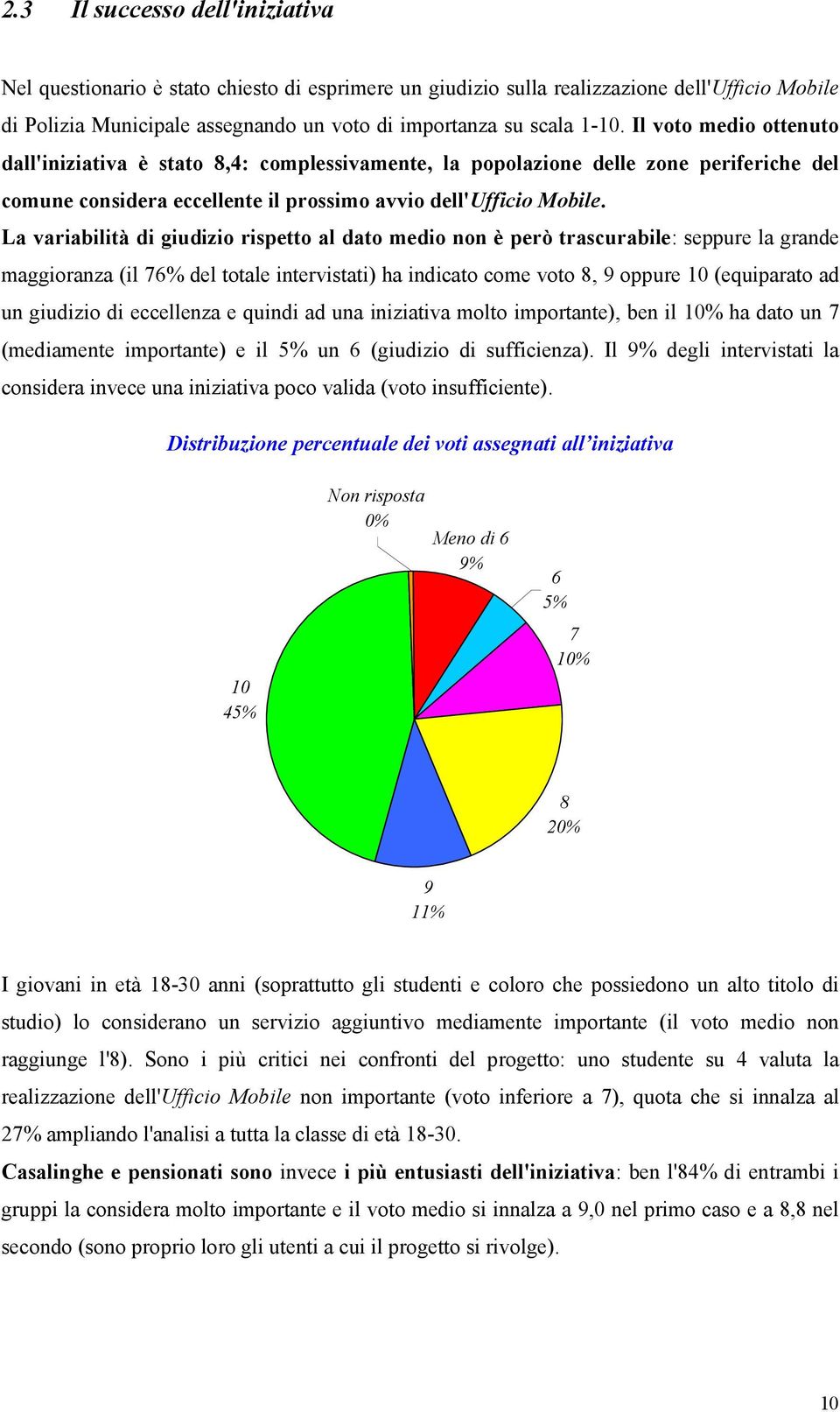 La variabilità di giudizio rispetto al dato medio non è però trascurabile: seppure la grande maggioranza (il 76% del totale intervistati) ha indicato come voto 8, 9 oppure 10 (equiparato ad un