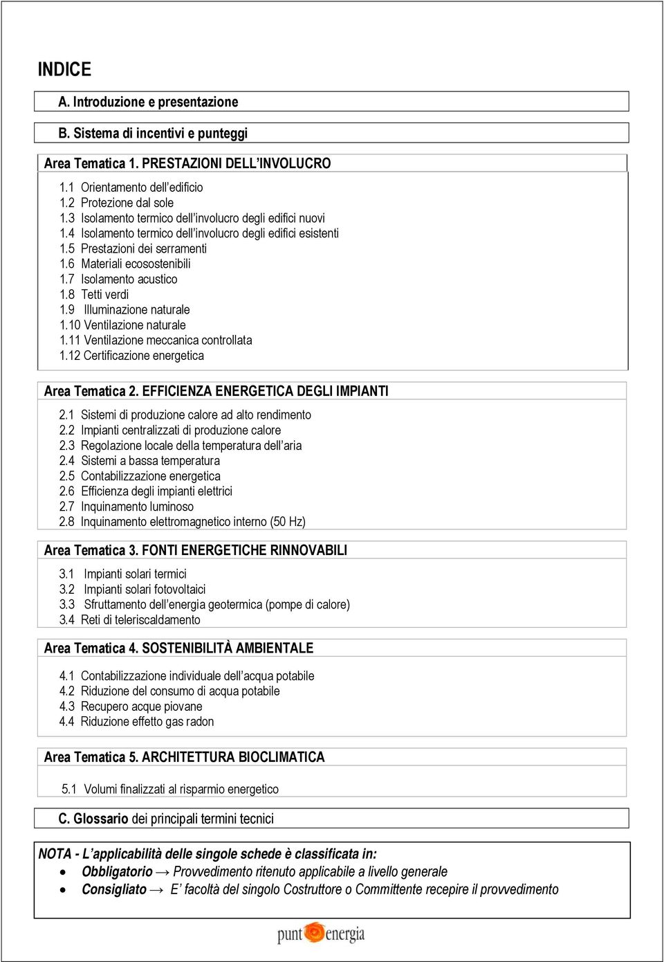 7 Isolamento acustico 1.8 Tetti verdi 1.9 Illuminazione naturale 1.10 Ventilazione naturale 1.11 Ventilazione meccanica controllata 1.12 Certificazione energetica Area Tematica 2.