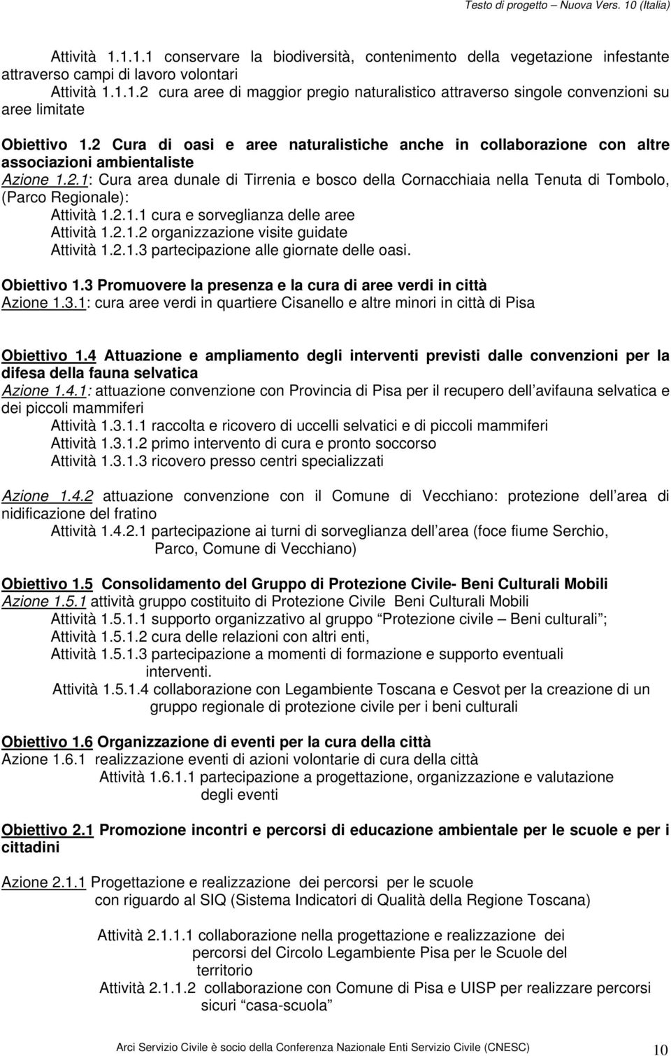 2.1.1 cura e sorveglianza delle aree Attività 1.2.1.2 organizzazione visite guidate Attività 1.2.1.3 partecipazione alle giornate delle oasi. Obiettivo 1.