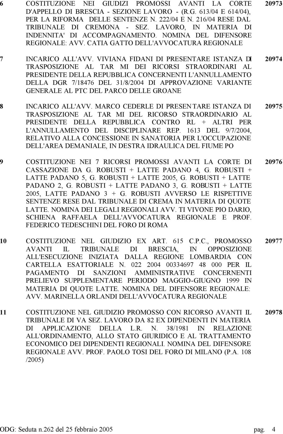 VIVIANA FIDANI DI PRESENTARE ISTANZA DI TRASPOSIZIONE AL TAR MI DEI RICORSI STRAORDINARI AL PRESIDENTE DELLA REPUBBLICA CONCERNENTI L'ANNULLAMENTO DELLA DGR 7/18476 DEL 31/8/2004 DI APPROVAZIONE