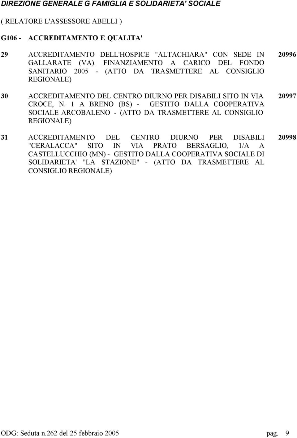 1 A BRENO (BS) - GESTITO DALLA COOPERATIVA SOCIALE ARCOBALENO - (ATTO DA TRASMETTERE AL CONSIGLIO REGIONALE) 31 ACCREDITAMENTO DEL CENTRO DIURNO PER DISABILI "CERALACCA" SITO IN VIA PRATO