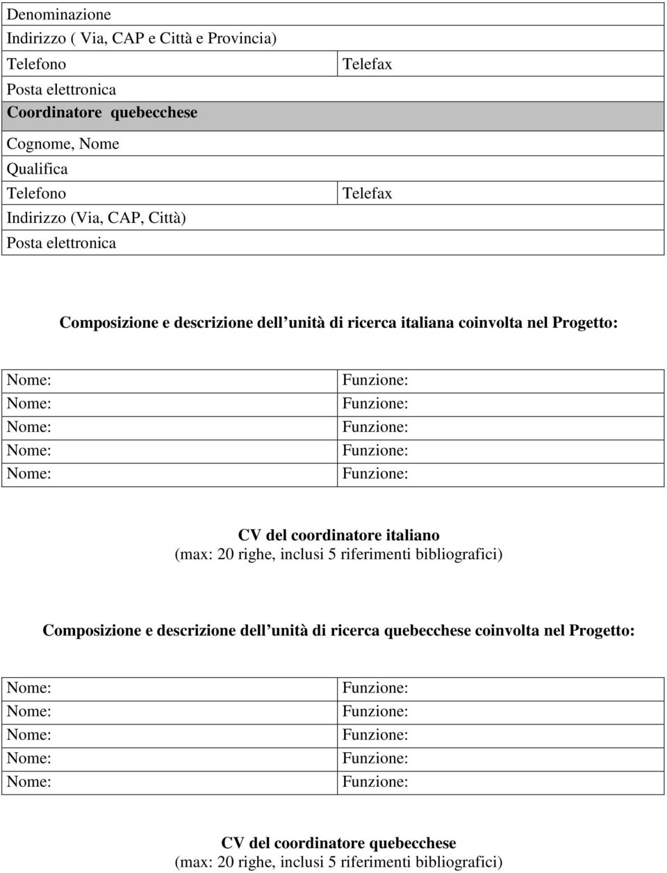 coinvolta nel Progetto: CV del coordinatore italiano (max: 20 righe, inclusi 5 riferimenti bibliografici) Composizione e descrizione