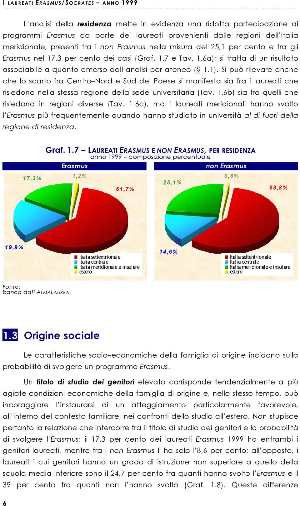 per cento e fra gli nel 17,3 per cento dei casi (Graf. 1.7 e Tav. 1.6a); si tratta di un risultato associabile a quanto emerso dall analisi per ateneo ( 1.1).