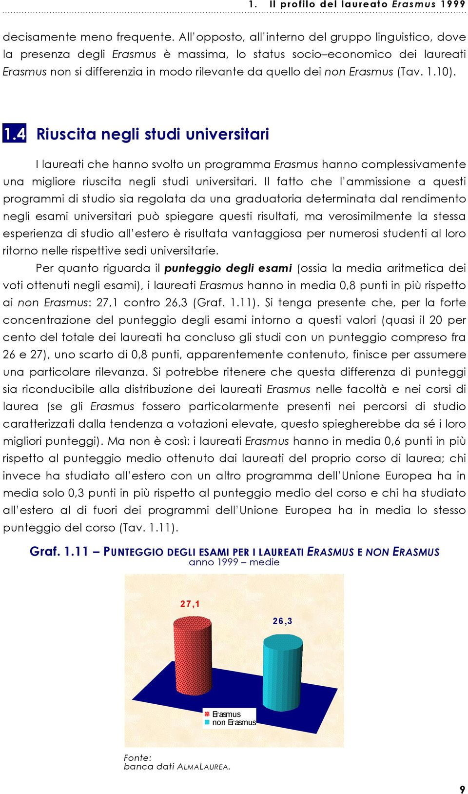 10). 1.4 Riuscita negli studi universitari I laureati che hanno svolto un programma hanno complessivamente una migliore riuscita negli studi universitari.