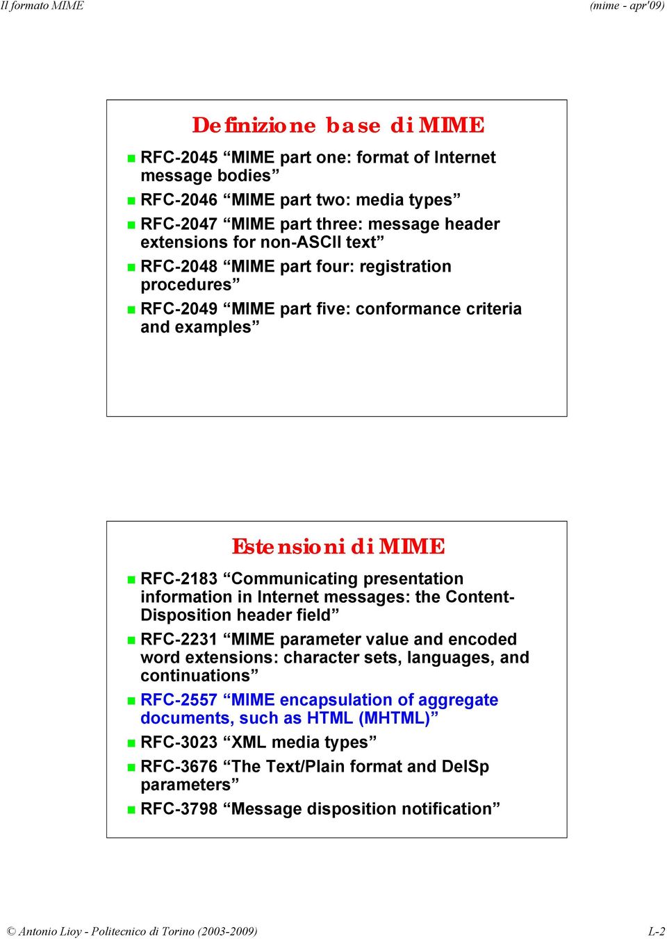 messages: the Content- Disposition header field RFC-2231 MIME parameter value and encoded word extensions: character sets, languages, and continuations RFC-2557 MIME encapsulation of aggregate