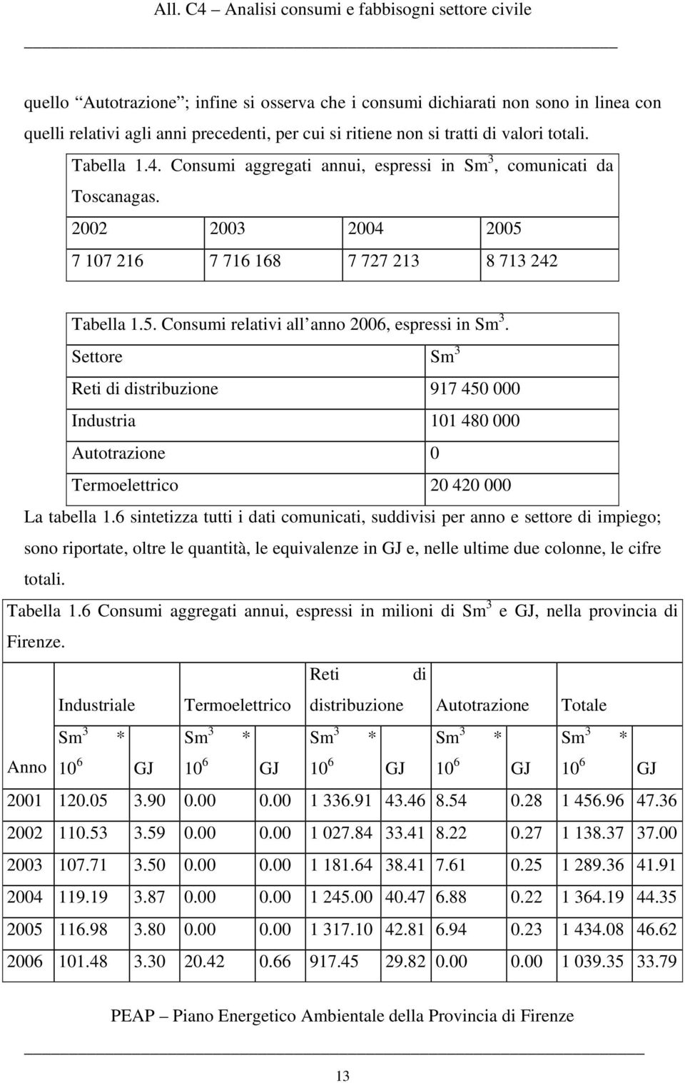 Settore Sm 3 Reti di distribuzione 917 450 000 Industria 101 480 000 Autotrazione 0 Termoelettrico 20 420 000 La tabella 1.