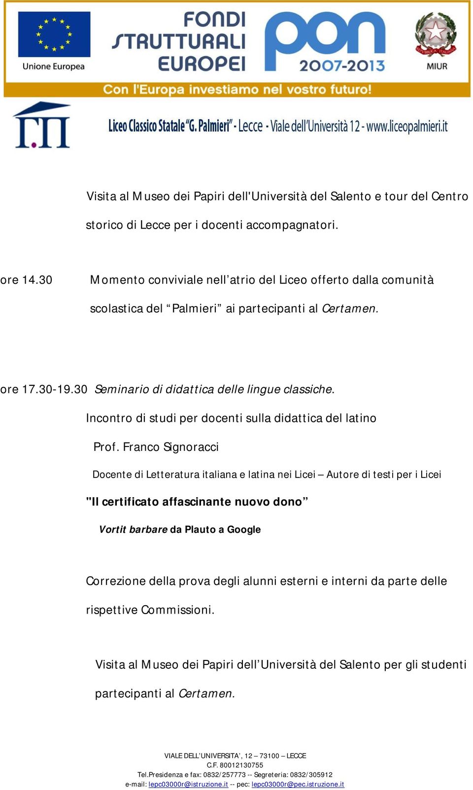 Incontro di studi per docenti sulla didattica del latino Prof.