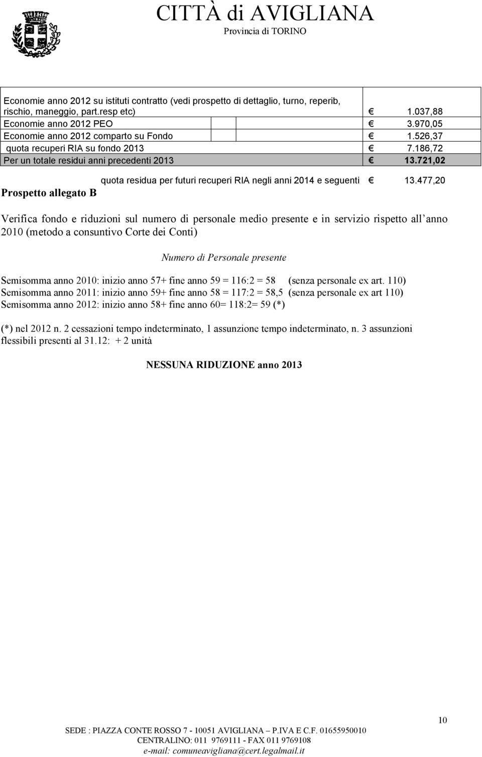 721,02 Prospetto allegato B quota residua per futuri recuperi RIA negli anni 2014 e seguenti 13.