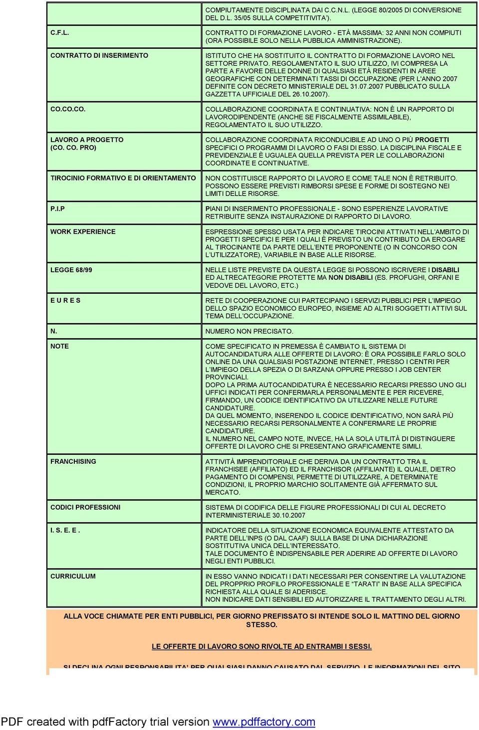 ISTITUTO CHE HA SOSTITUITO IL CONTRATTO DI FORMAZIONE LAVORO NEL SETTORE PRIVATO.