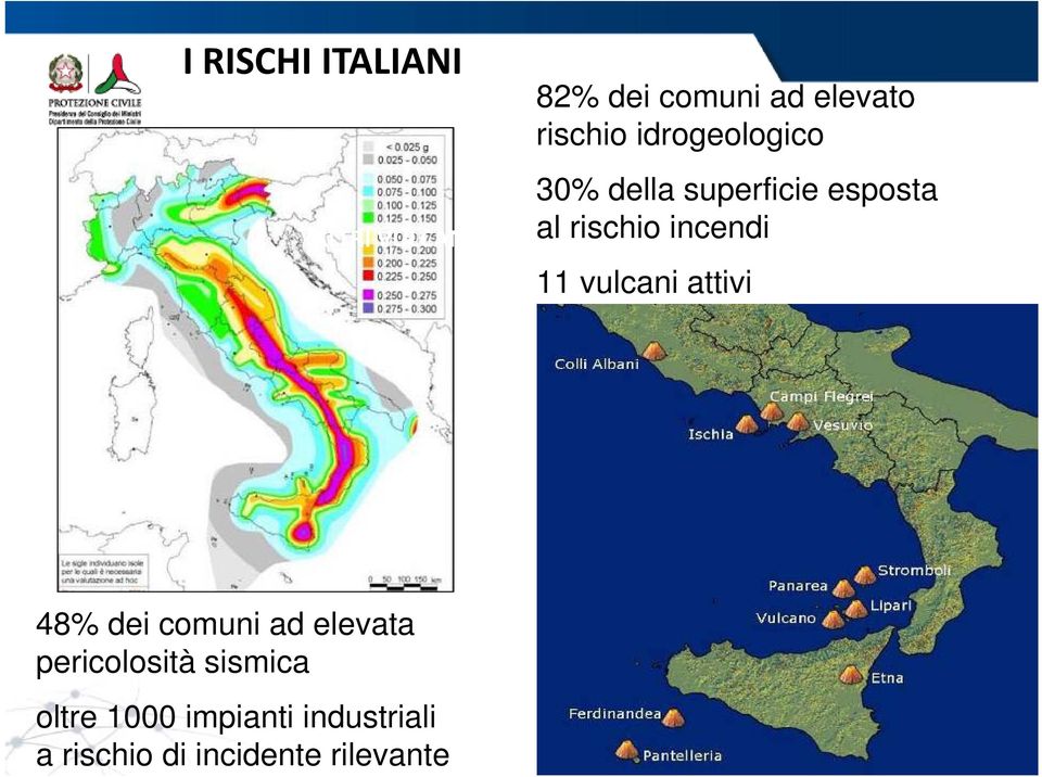 incendi 11 vulcani attivi 48% dei comuni ad elevata pericolosità