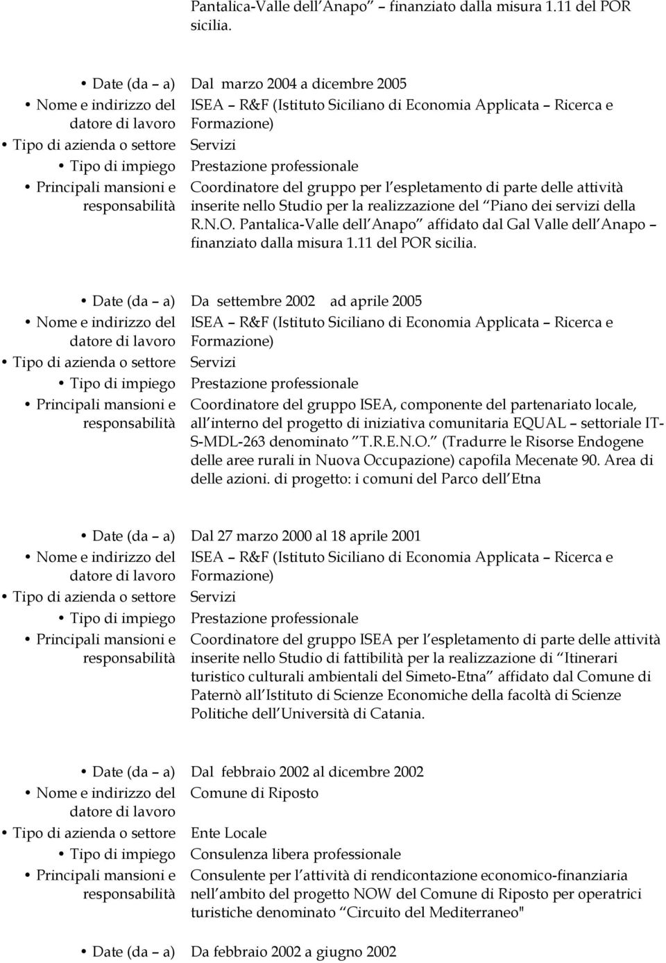 Pantalica-Valle dell Anapo affidato dal Gal Valle dell Anapo finanziato dalla misura 1.11 del POR sicilia.