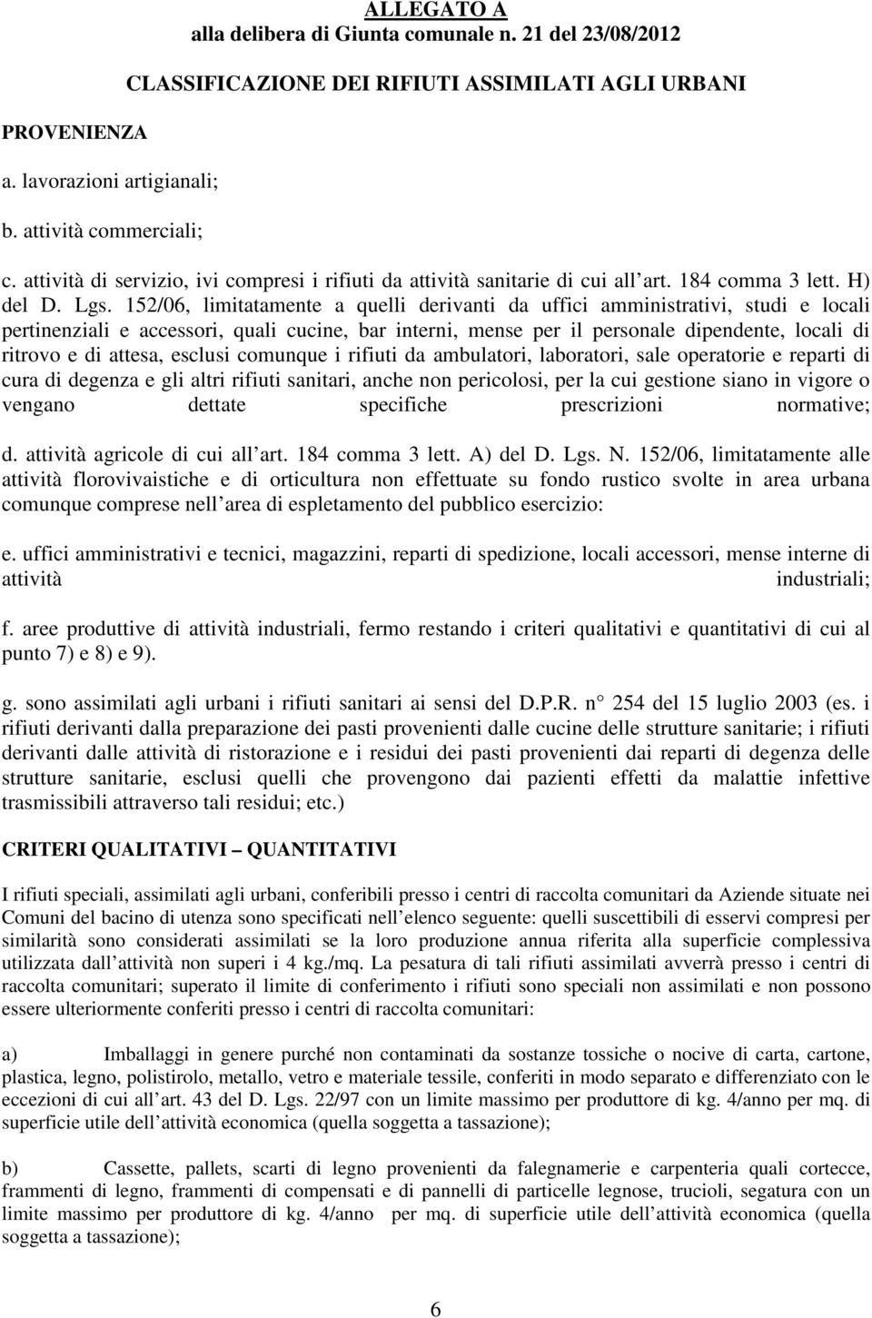 152/06, limitatamente a quelli derivanti da uffici amministrativi, studi e locali pertinenziali e accessori, quali cucine, bar interni, mense per il personale dipendente, locali di ritrovo e di