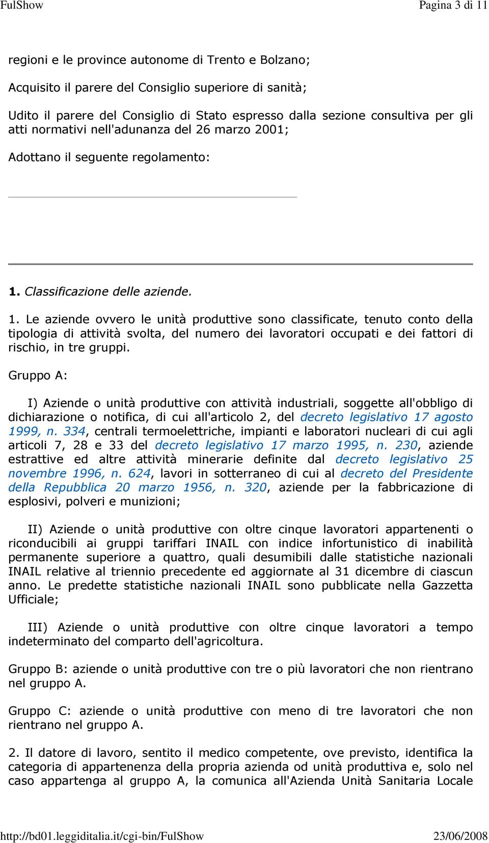 Classificazione delle aziende. 1.