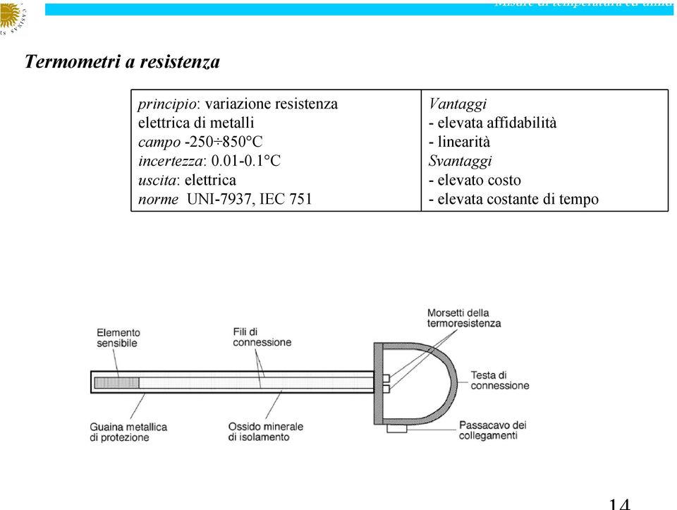 1 C uscita: elettrica norme UNI-7937, IEC 751 Vantaggi - elevata