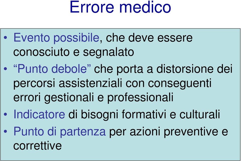 conseguenti errori gestionali e professionali Indicatore di bisogni