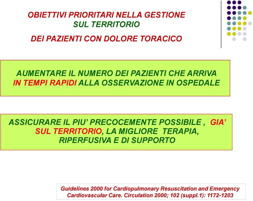 POSSIBILE, GIA SUL TERRITORIO, LA MIGLIORE TERAPIA, RIPERFUSIVA E DI SUPPORTO Guidelines 2000 for