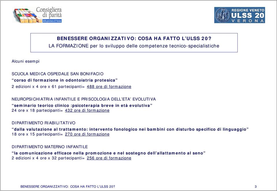 partecipanti= 488 ore di formazione NEUROPSICHIATRIA INFANTILE E PRISCOLOGIA DELL ETA EVOLUTIVA seminario teorico clinico :psicoterapia breve in età evolutiva 24 ore x 18 partecipanti= 432 ore di