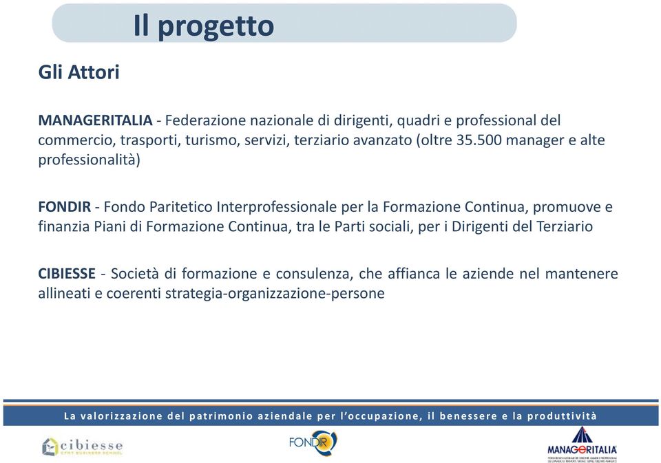 500 manager e alte professionalità) FONDIR Fondo Paritetico Interprofessionale per la Formazione Continua, promuove e finanzia