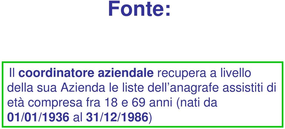 anagrafe assistiti di età compresa fra 18