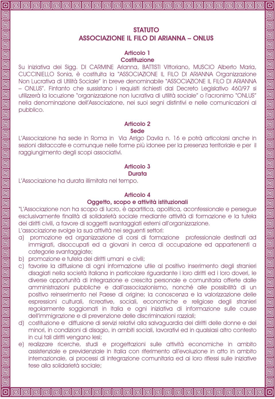 ASSOCIAZIONE IL FILO DI ARIANNA ONLUS.