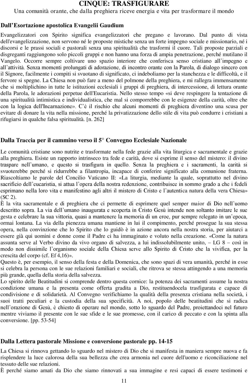 Dal punto di vista dell'evangelizzazione, non servono né le proposte mistiche senza un forte impegno sociale e missionario, né i discorsi e le prassi sociali e pastorali senza una spiritualità che