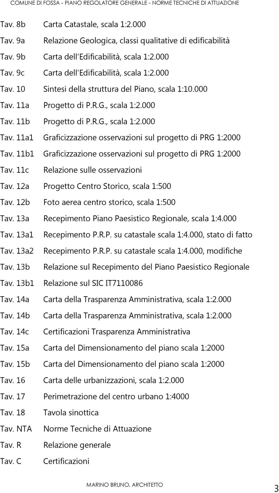 11b1 Graficizzazione osservazioni sul progetto di PRG 1:2000 Tav. 11c Relazione sulle osservazioni Tav. 12a Progetto Centro Storico, scala 1:500 Tav. 12b Foto aerea centro storico, scala 1:500 Tav.