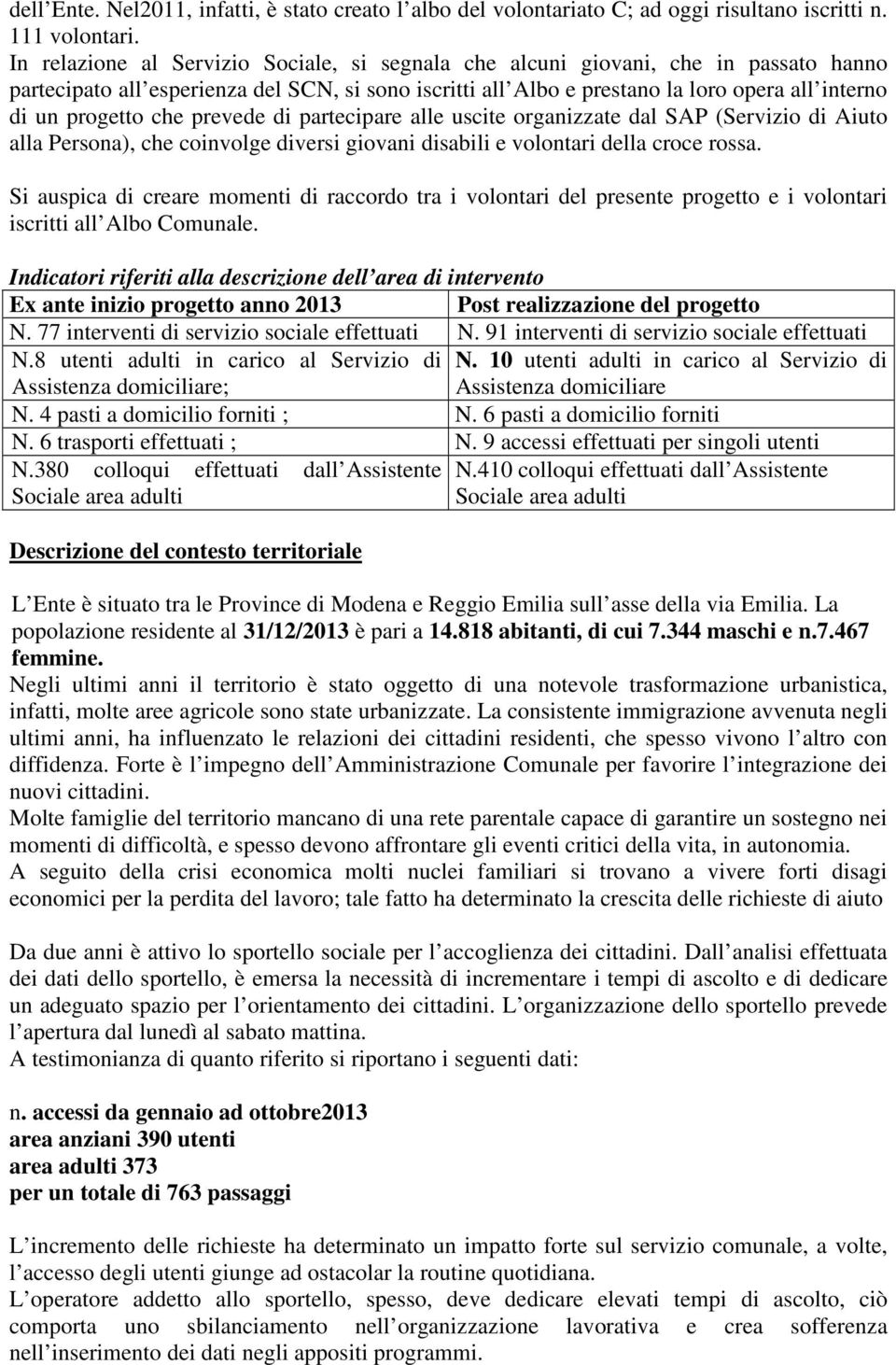 che prevede di partecipare alle uscite organizzate dal SAP (Servizio di Aiuto alla Persona), che coinvolge diversi giovani disabili e volontari della croce rossa.