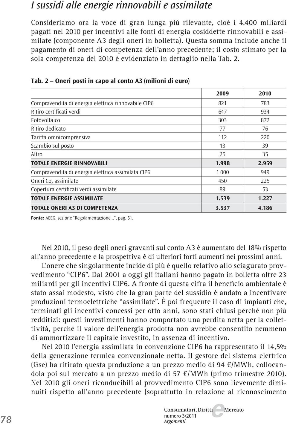 Qusta somma includ anch il pagamnto di onri di comptnza dll anno prcdnt; il costo stimato pr la sola comptnza dl 2010 è vidnziato in dttaglio nlla Tab.