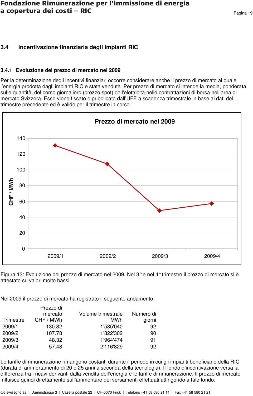 1 Evoluzione del prezzo di mercato nel 2009 Per la determinazione degli incentivi finanziari occorre considerare anche il prezzo di mercato al quale l energia prodotta dagli impianti RIC è stata