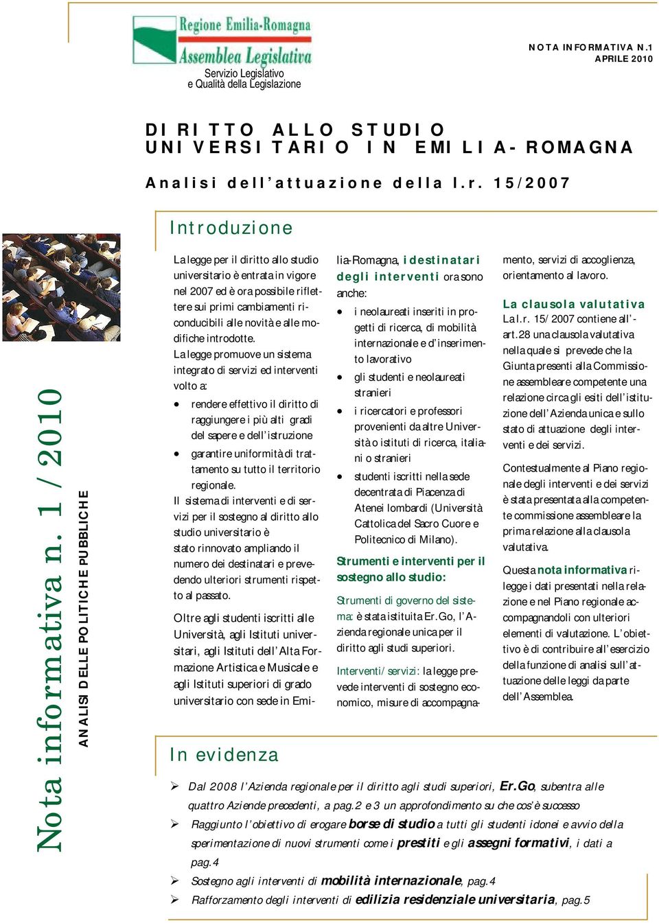 1 5 / 2 0 0 7 Introduzione Nota informativa n.