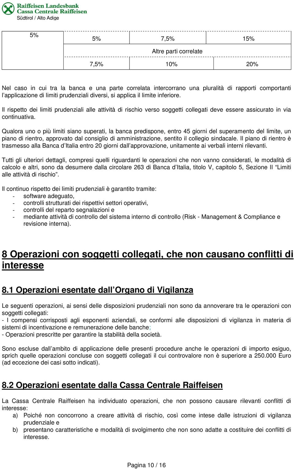 Qualora uno o più limiti siano superati, la banca predispone, entro 45 giorni del superamento del limite, un piano di rientro, approvato dal consiglio di amministrazione, sentito il collegio