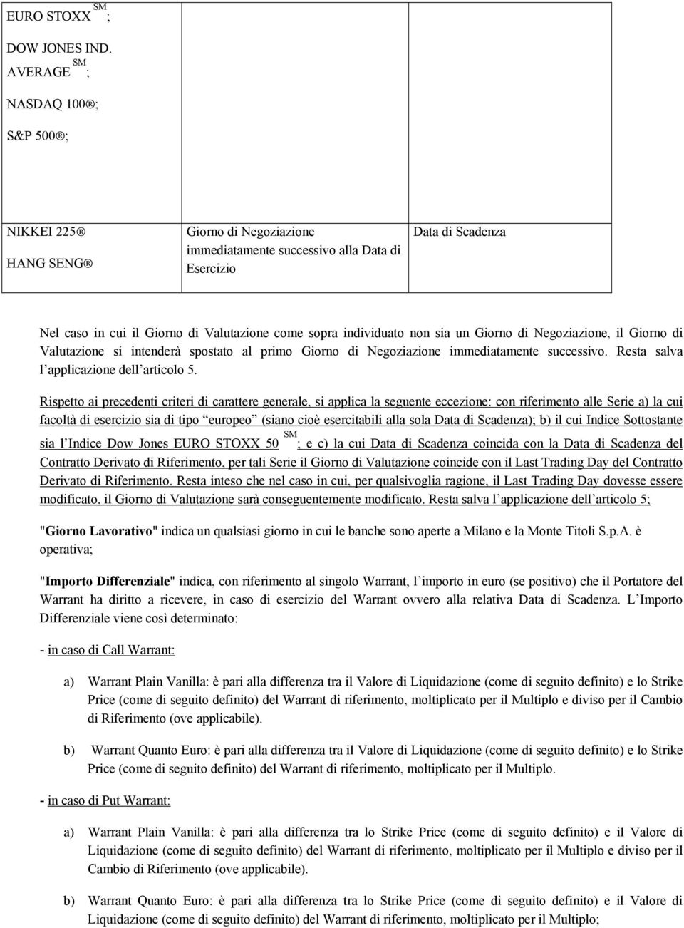 individuato non sia un Giorno di Negoziazione, il Giorno di Valutazione si intenderà spostato al primo Giorno di Negoziazione immediatamente successivo. Resta salva l applicazione dell articolo 5.