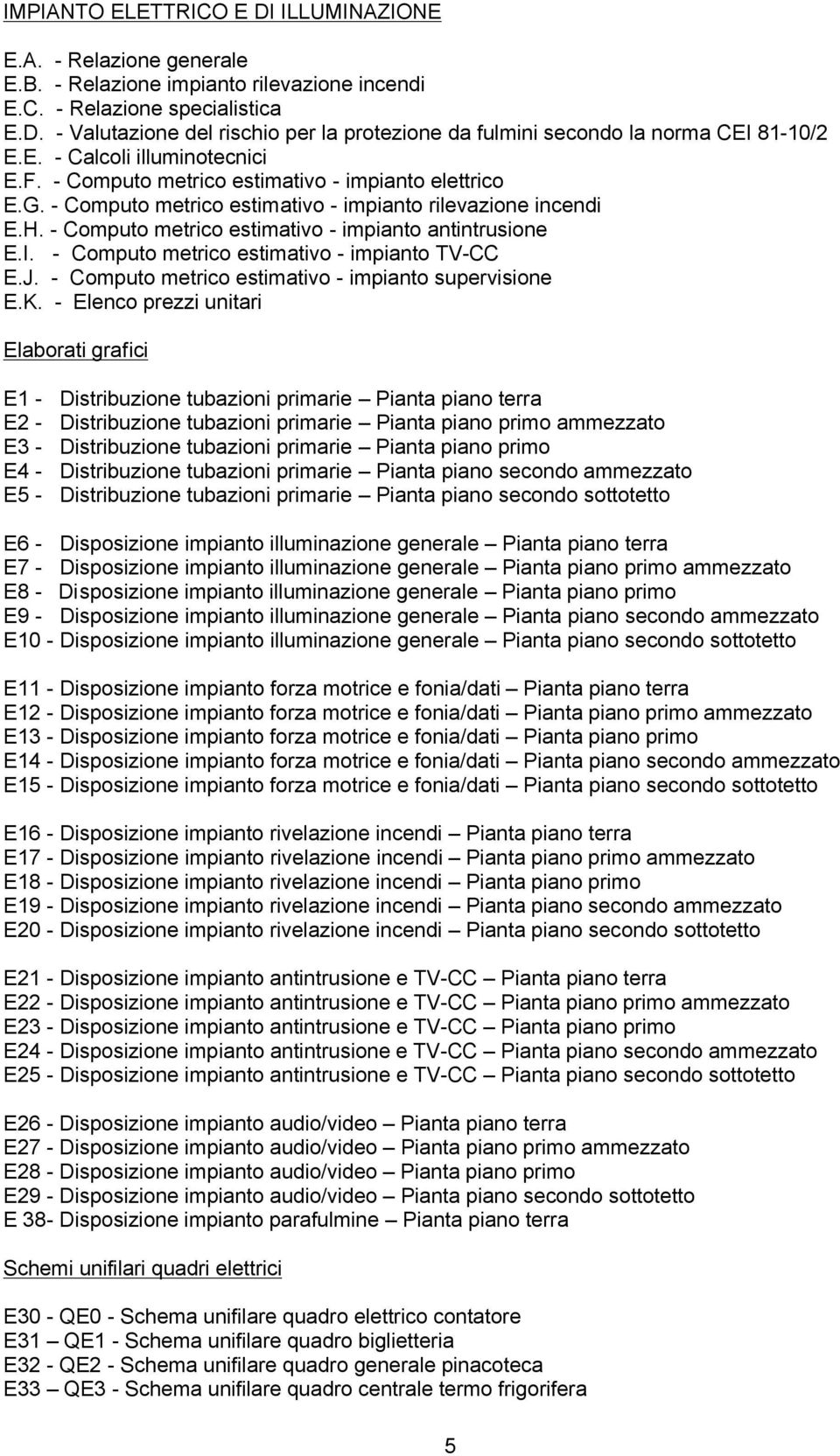 - Computo metrico estimativo - impianto antintrusione E.I. - Computo metrico estimativo - impianto TV-CC E.J. - Computo metrico estimativo - impianto supervisione E.K.