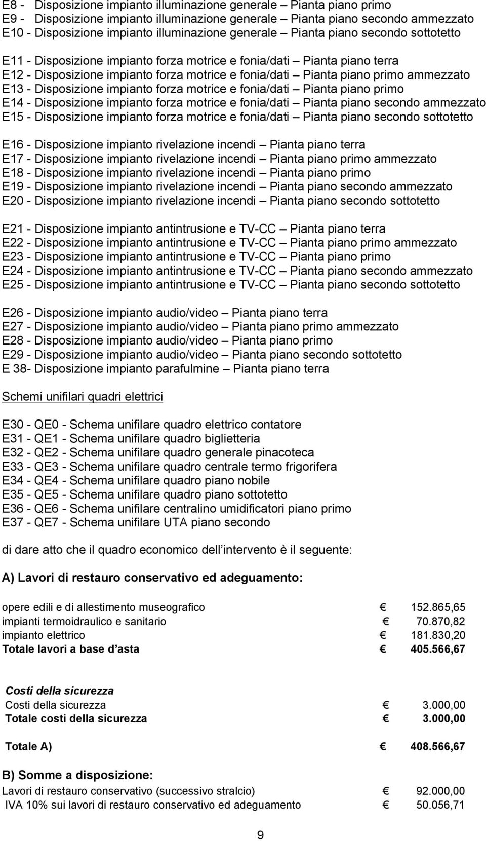 E13 - Disposizione impianto forza motrice e fonia/dati Pianta piano primo E14 - Disposizione impianto forza motrice e fonia/dati Pianta piano secondo ammezzato E15 - Disposizione impianto forza