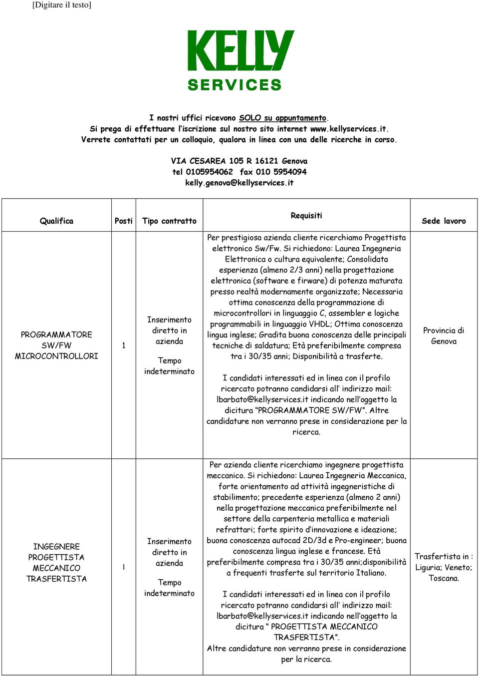 it Qualifica Posti Tipo contratto Requisiti Sede lavoro PROGRAMMATORE SW/FW MICROCONTROLLORI Per prestigiosa cliente ricerchiamo Progettista elettronico Sw/Fw.