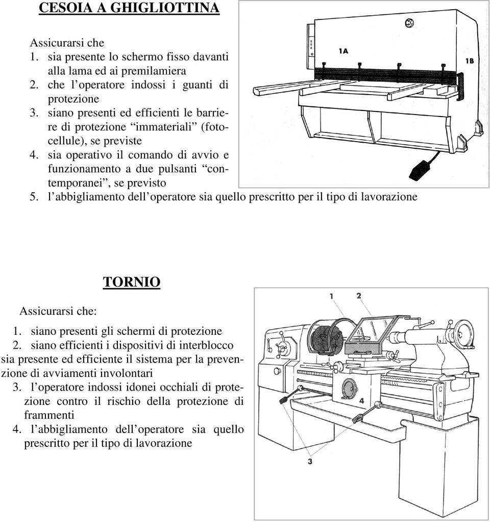 l abbigliamento dell operatore sia quello prescritto per il tipo di lavorazione TORNIO Assicurarsi che: 1. siano presenti gli schermi di protezione 2.