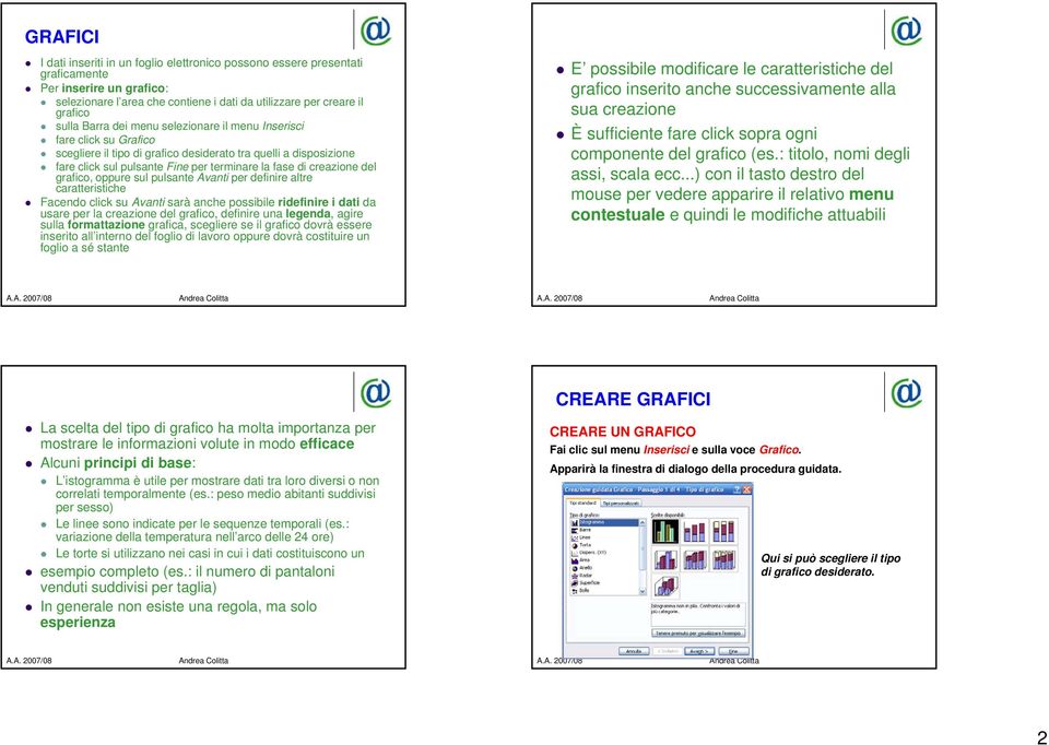 del grafico, oppure sul pulsante Avanti per definire altre caratteristiche Facendo click su Avanti sarà anche possibile ridefinire i dati da usare per la creazione del grafico, definire una legenda,