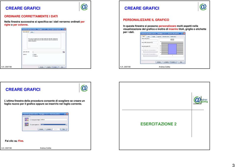 CREARE GRAFICI PERSONALIZZARE IL GRAFICO In questa finestra si possono personalizzare molti aspetti nella visualizzazione del