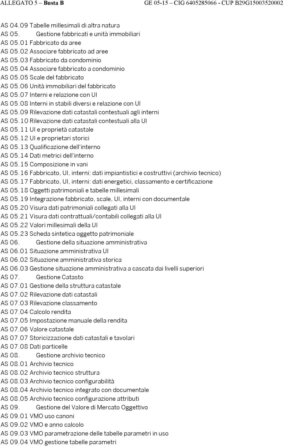 08 Interni in stabili diversi e relazione con UI AS 05.09 Rilevazione dati catastali contestuali agli interni AS 05.10 Rilevazione dati catastali contestuali alla UI AS 05.