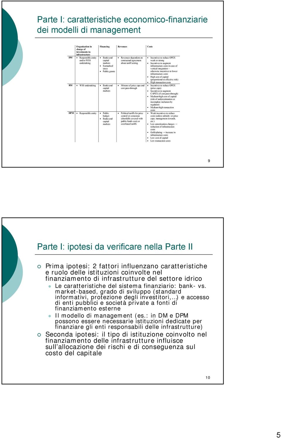 taxes vertical integration Public grants otherwise incentives to lower infrastructure costs High cost of capital (proportional to effective risk) High transaction costs RM WSS undertaking Banks and