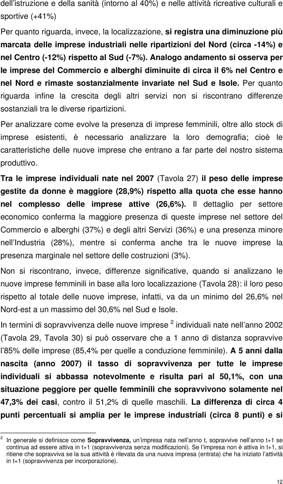 Analogo andamento si osserva per le imprese del Commercio e alberghi diminuite di circa il 6% nel Centro e nel Nord e rimaste sostanzialmente invariate nel Sud e Isole.