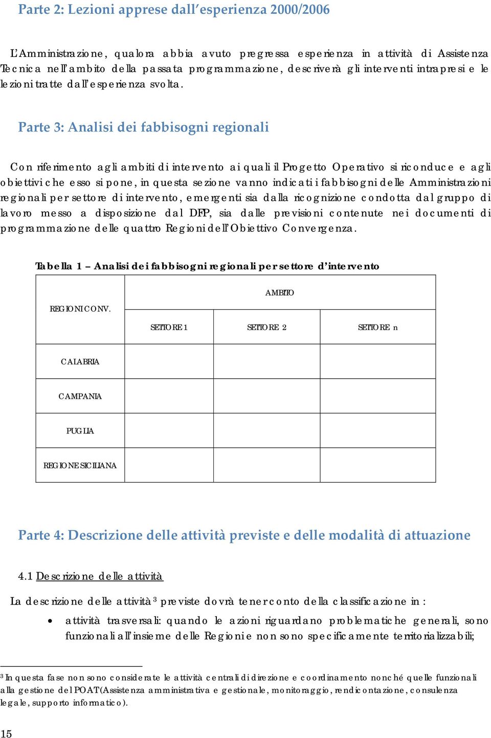 Parte 3: Analisi dei fabbisogni regionali Con riferimento agli ambiti di intervento ai quali il Progetto Operativo si riconduce e agli obiettivi che esso si pone, in questa sezione vanno indicati i