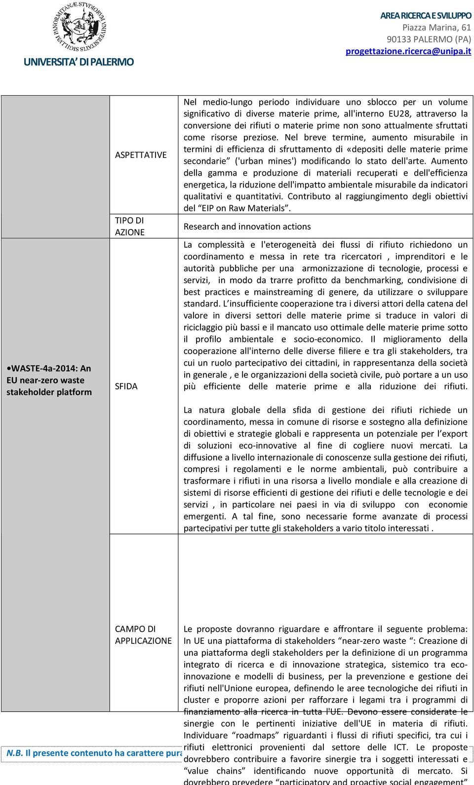 Nel breve termine, aumento misurabile in termini di efficienza di sfruttamento di «depositi delle materie prime secondarie ('urban mines') modificando lo stato dell'arte.