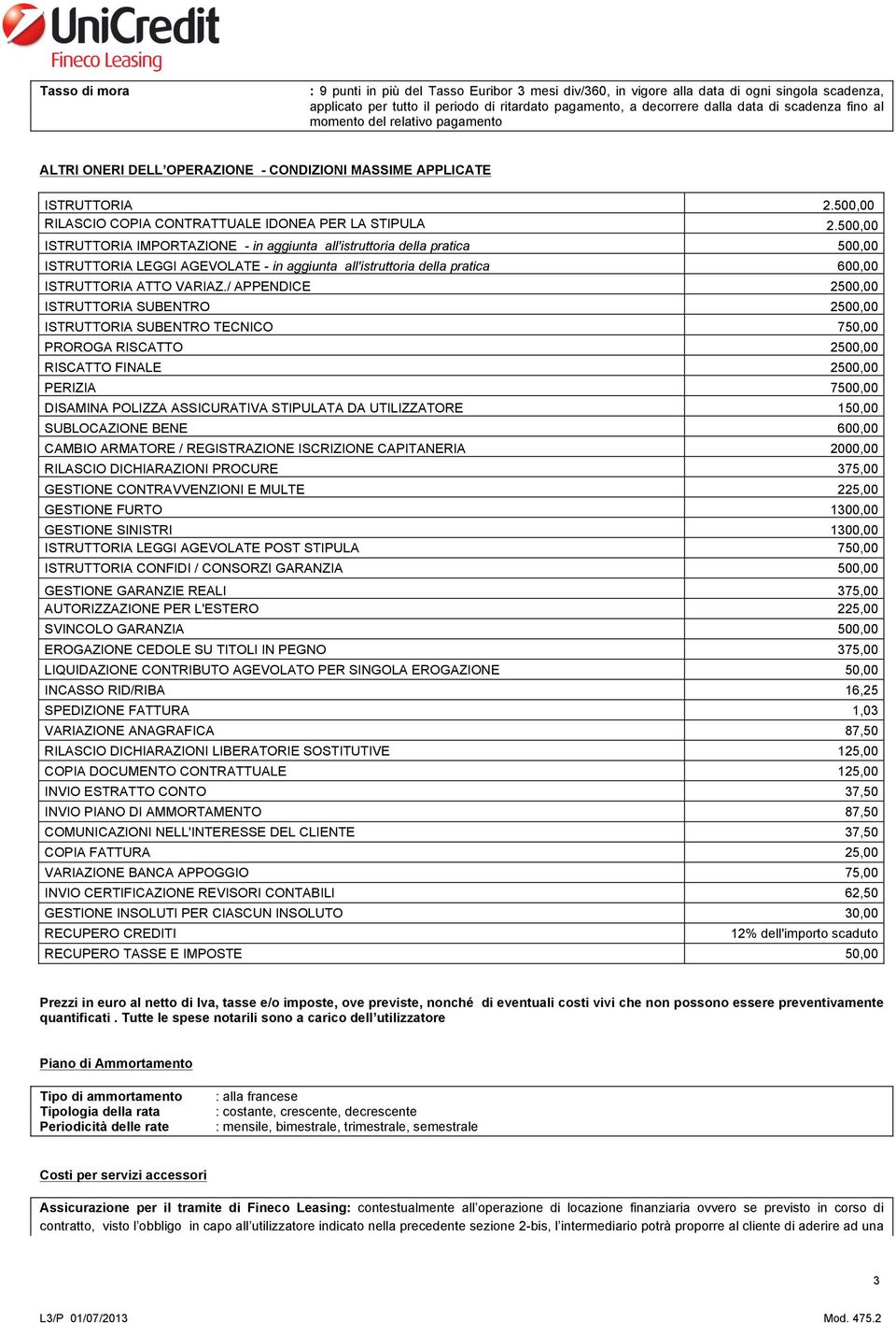 500,00 ISTRUTTORIA IMPORTAZIONE - in aggiunta all'istruttoria della pratica 500,00 ISTRUTTORIA LEGGI AGEVOLATE - in aggiunta all'istruttoria della pratica 600,00 ISTRUTTORIA ATTO VARIAZ.