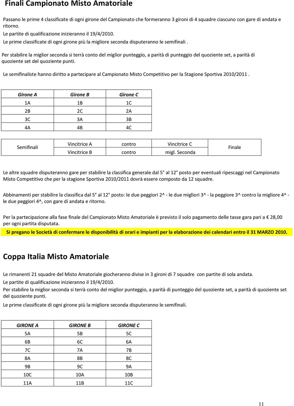 Per stabilire la miglior seconda si terrà conto del miglior punteggio, a parità di punteggio del quoziente set, a parità di quoziente set del quoziente punti.